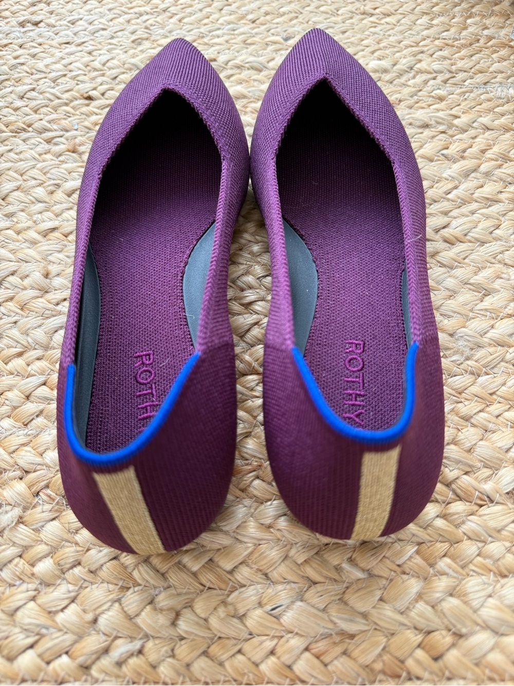Rothy's Pointed Knit Flats in Plum with Blue Trim - Picture 8 of 10